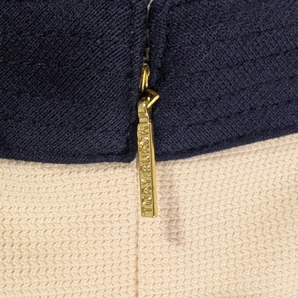 Tory Burch Addis Cream & Navy Sleeveless Tailored Dress | Size L - Picture 5 of 9